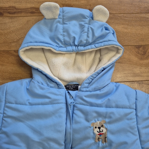 Faded Glory Baby Blue Puppy Hooded Snowsuit with Ears – Size 6-9 Months - Picture 2 of 5